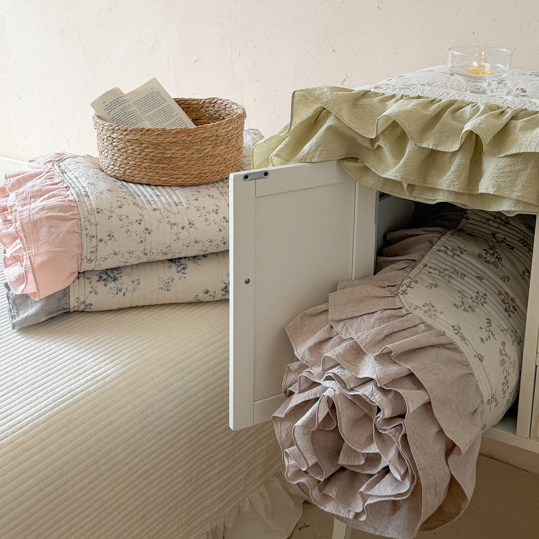 Quilted Floral-Print Cotton Ruffle Bedspread Set