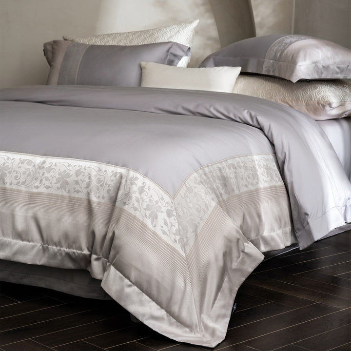 Luxury Jacquard-Trim Cotton-Sateen Duvet Cover Set with Butterfly Border & Deep-Fit Corners