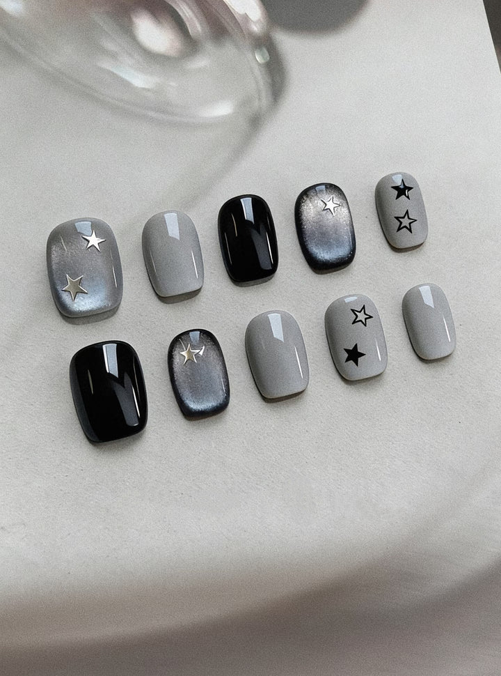 Decorative Press-On Nail Art Set with Star Motif