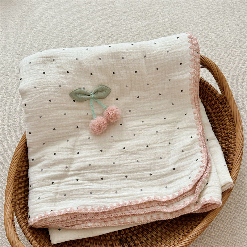 Unisex Cozy Muslin Blanket with Playful Pom-Pom Design Stornfield