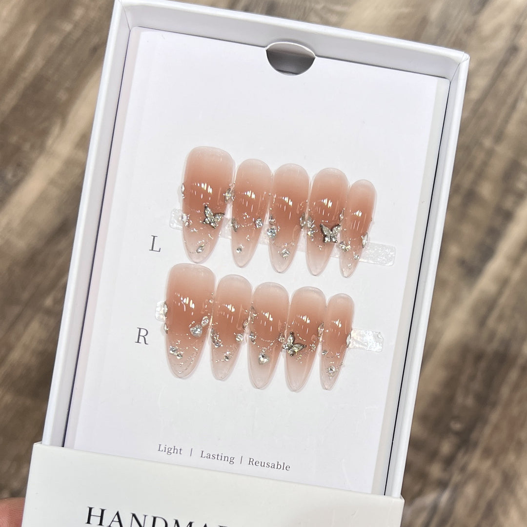 Handcrafted Stiletto Press-On Nail Set with Gemstone Accents Stornfield