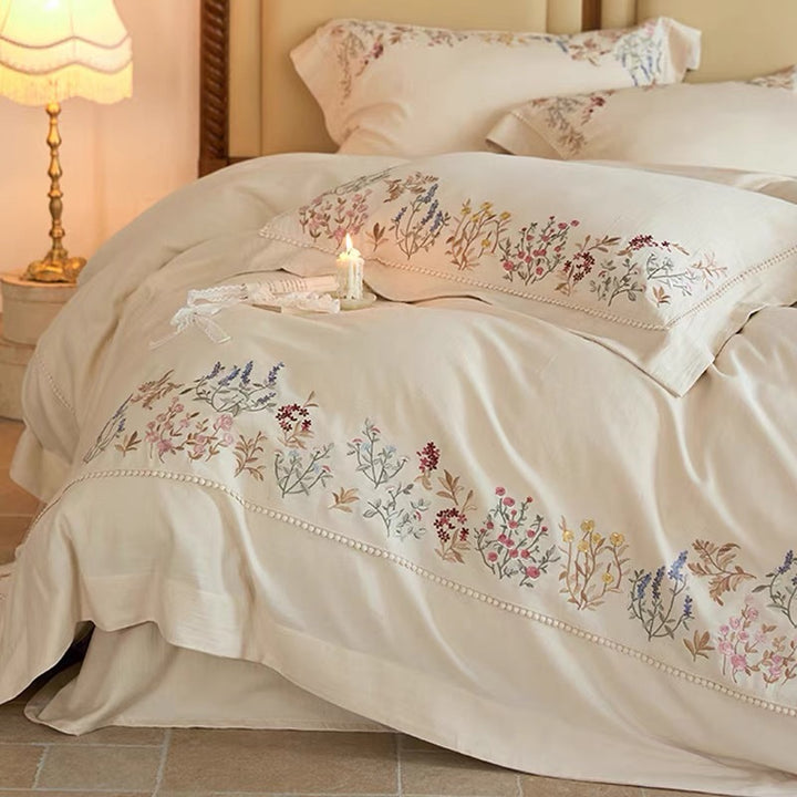 Embroidered Floral Cotton Duvet Cover Set