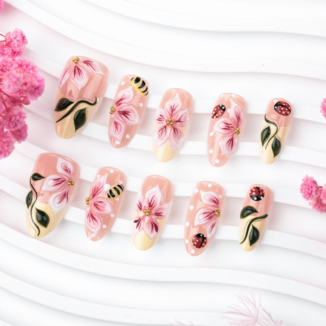 Artful Nail Extensions with Floral Designs Stornfield