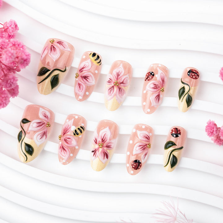 Artful Nail Extensions with Floral Designs Stornfield