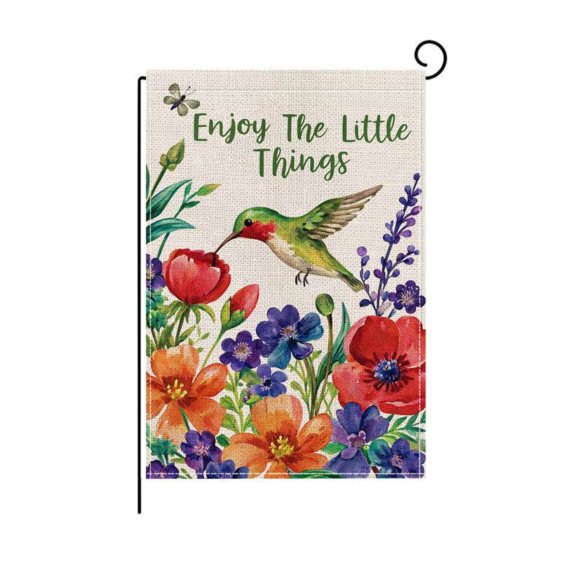 Botanical Welcome Garden Flag Linen-Texture Double-Sided Outdoor Decorative Banner