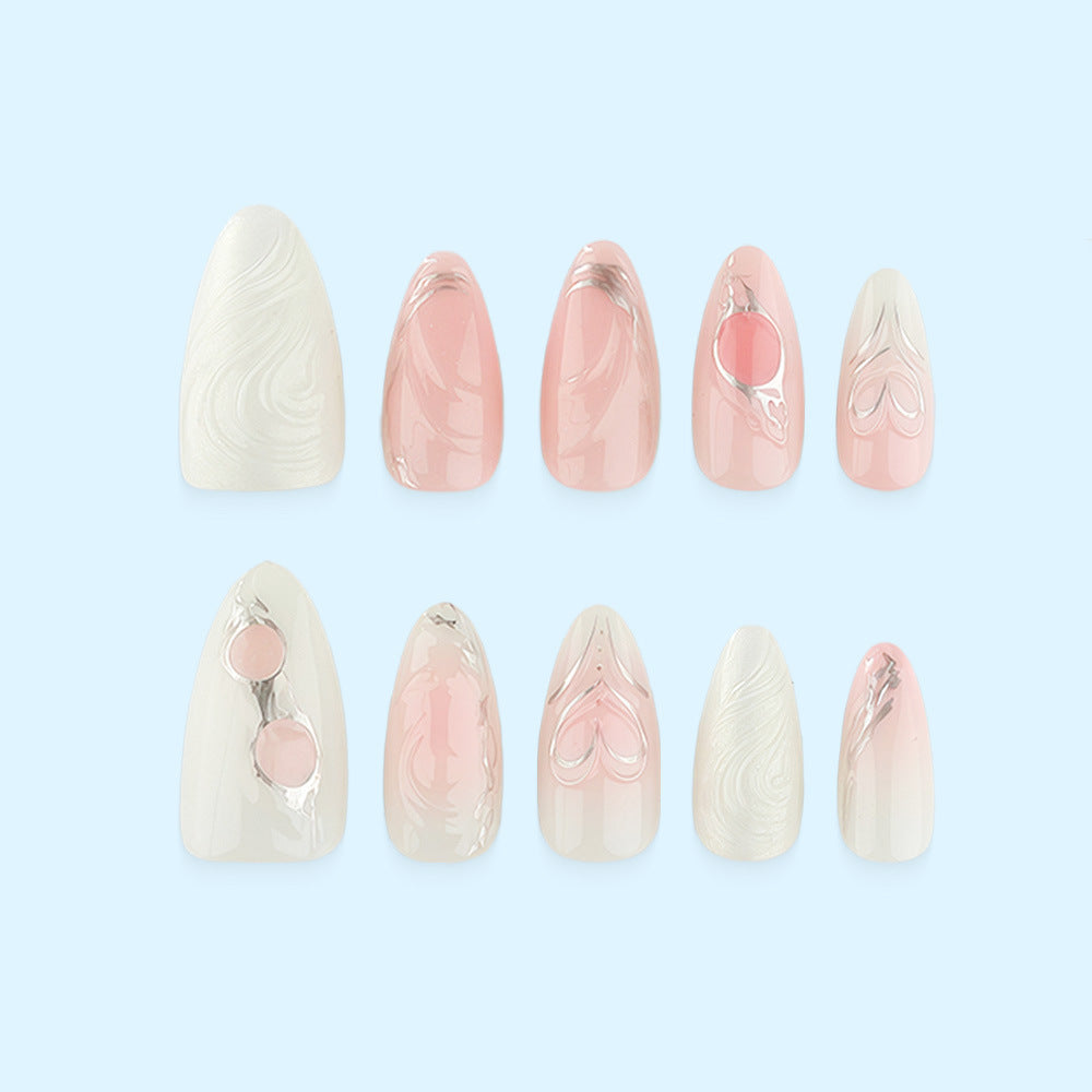 Elegant artificial nails with sophisticated heart and wave patterns Stornfield