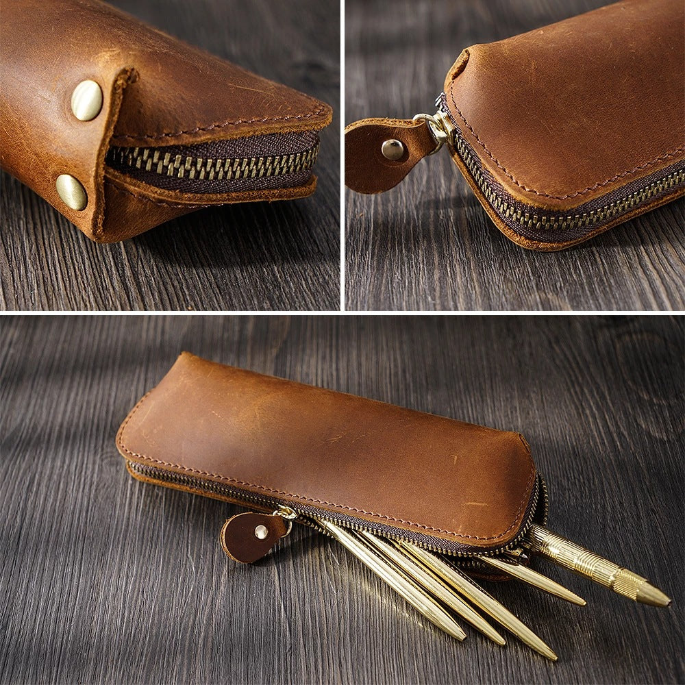 Premium Leather Zippered Pencil Case