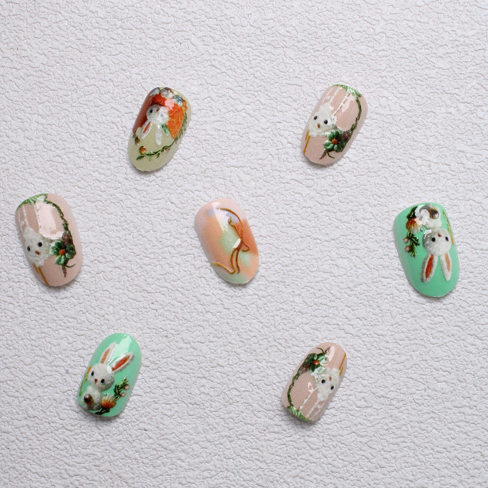 Whimsical Bunny-Themed 3D Press-On Nail Art Stornfield