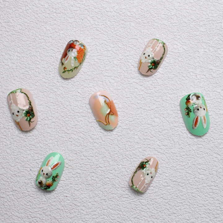 Whimsical Bunny-Themed 3D Press-On Nail Art Stornfield