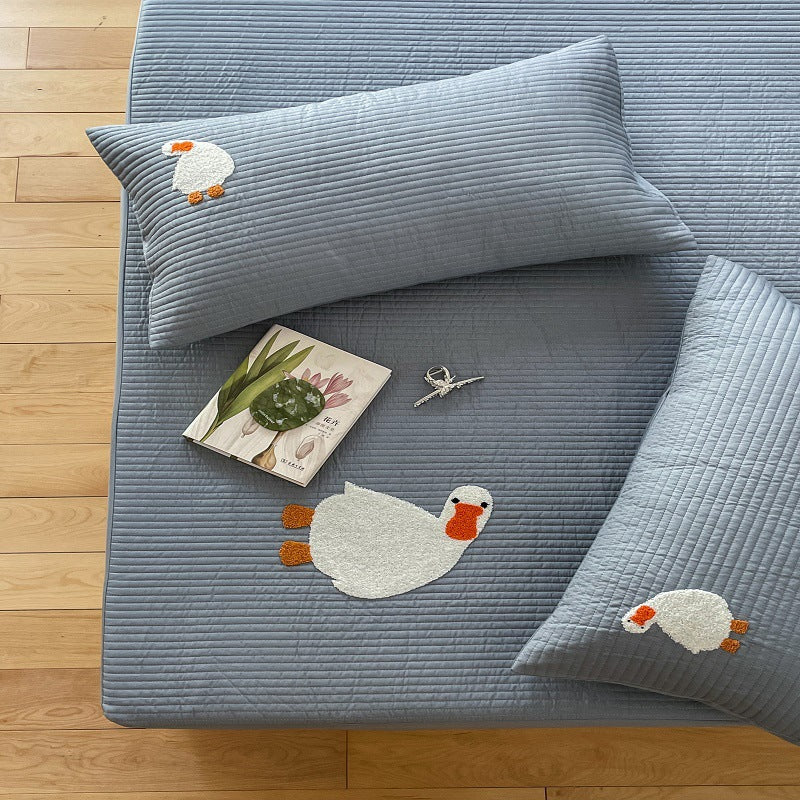 Quilted Cotton Mattress Pad with Whimsical Duck Appliqué