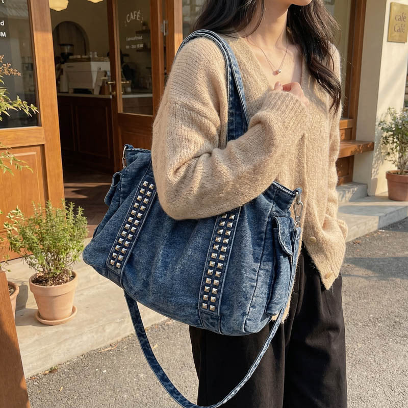 Distressed Denim Weekender Bag