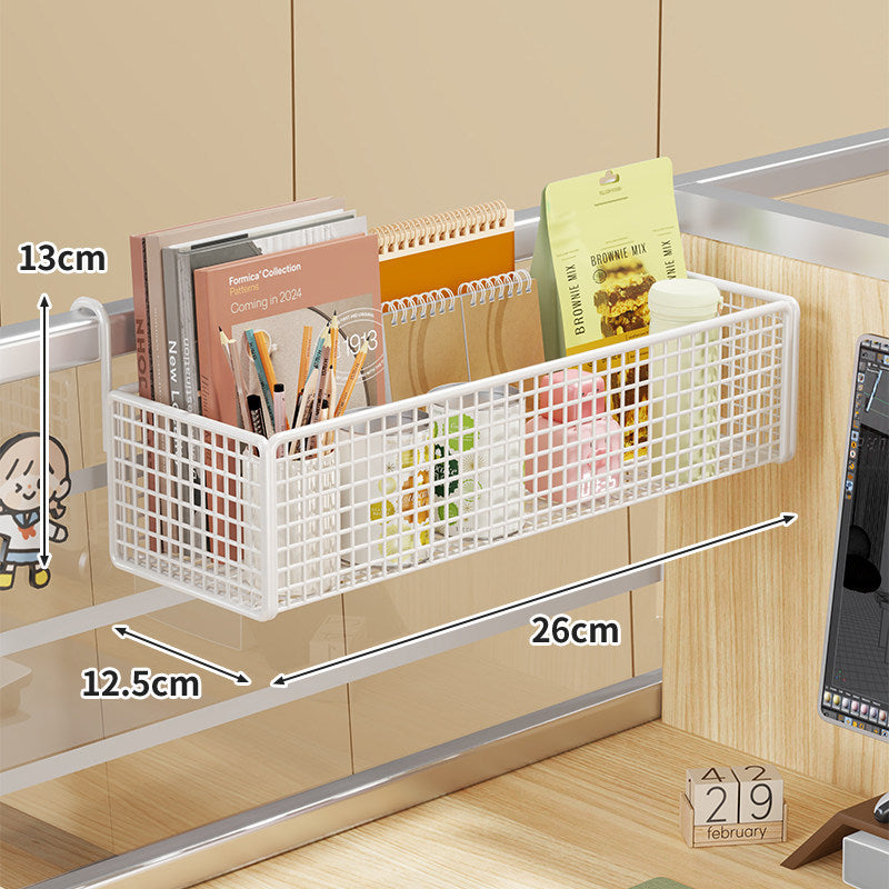 Desk Rail-Mounted Mesh Organizer Basket with Hooks