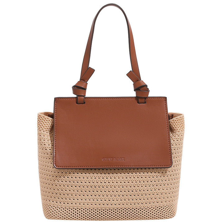 Woven Two-Tone Handheld Tote Bag