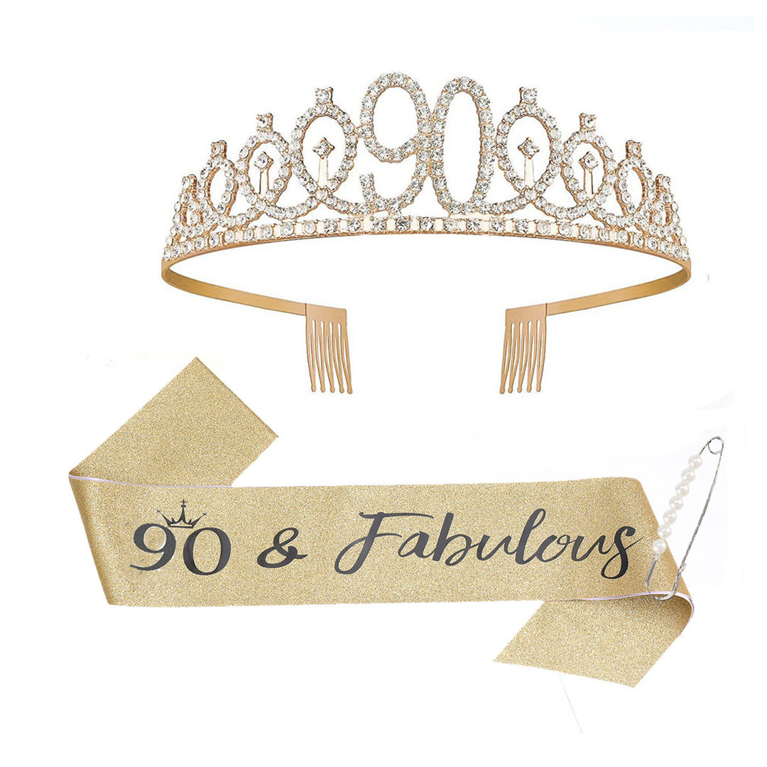 Women Crystal-Embellished Birthday Crown with Personalized Sash Stornfield