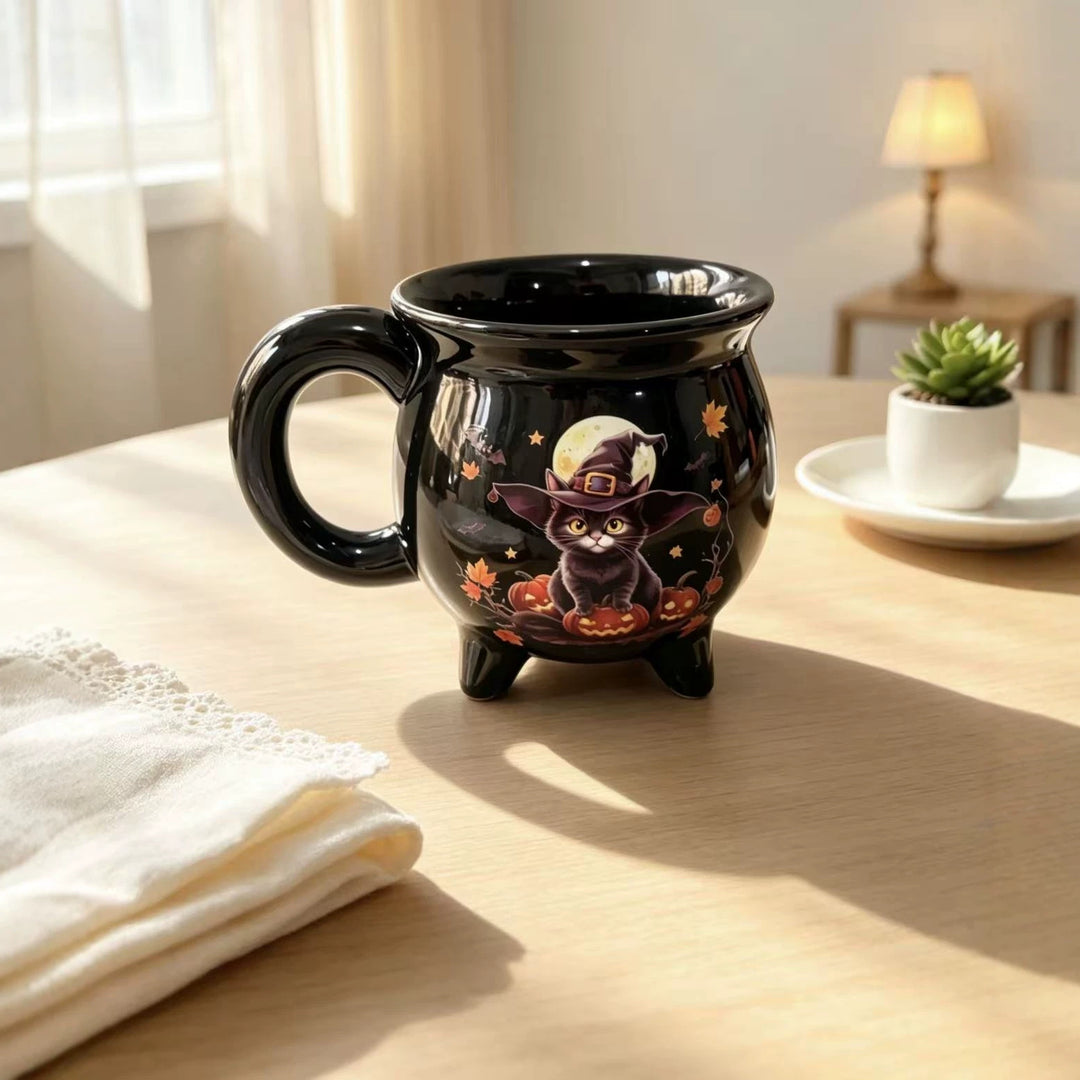 Ceramic kettle mug with star and planet decor