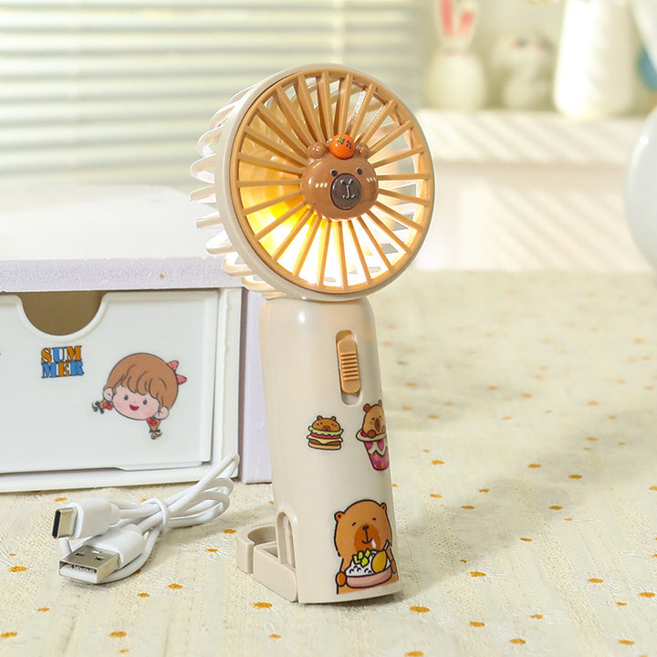 Women Portable Hand Fan with Cute Bear Design and LED Lighting Stornfield