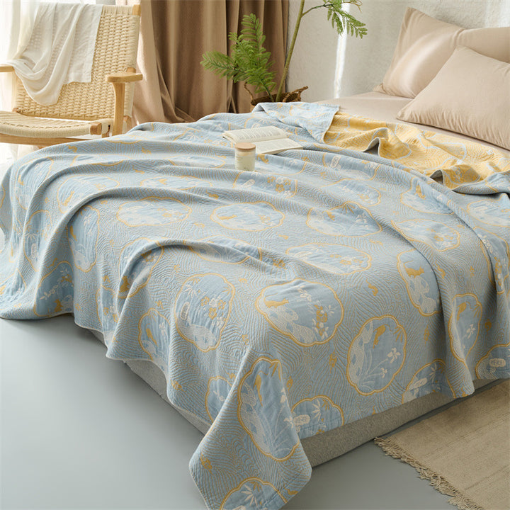 Light cotton throw blanket with floral rose print