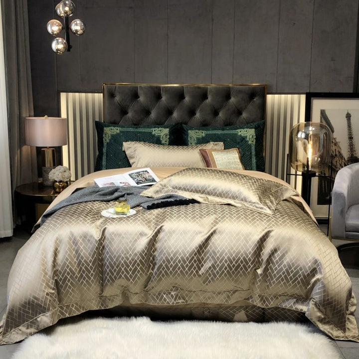 Luxury Satin Jacquard Geometric Duvet Cover and Pillowcase Bedding Set