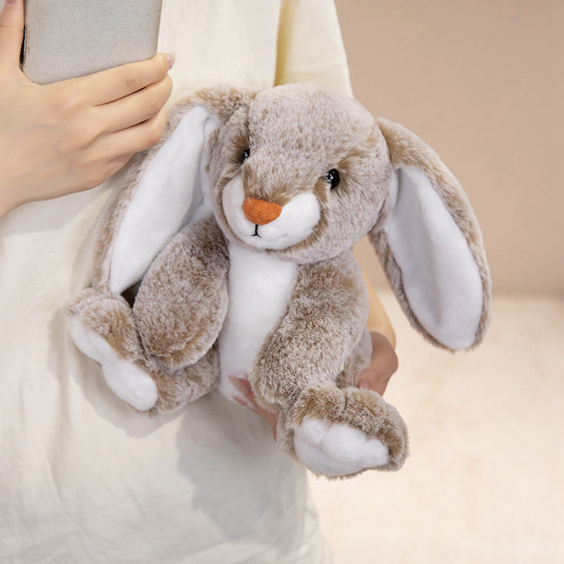 Plush Floral-Lined Ear Bunny Stuffed Toy with Embroidered Face and Curly Faux Fur Stornfield
