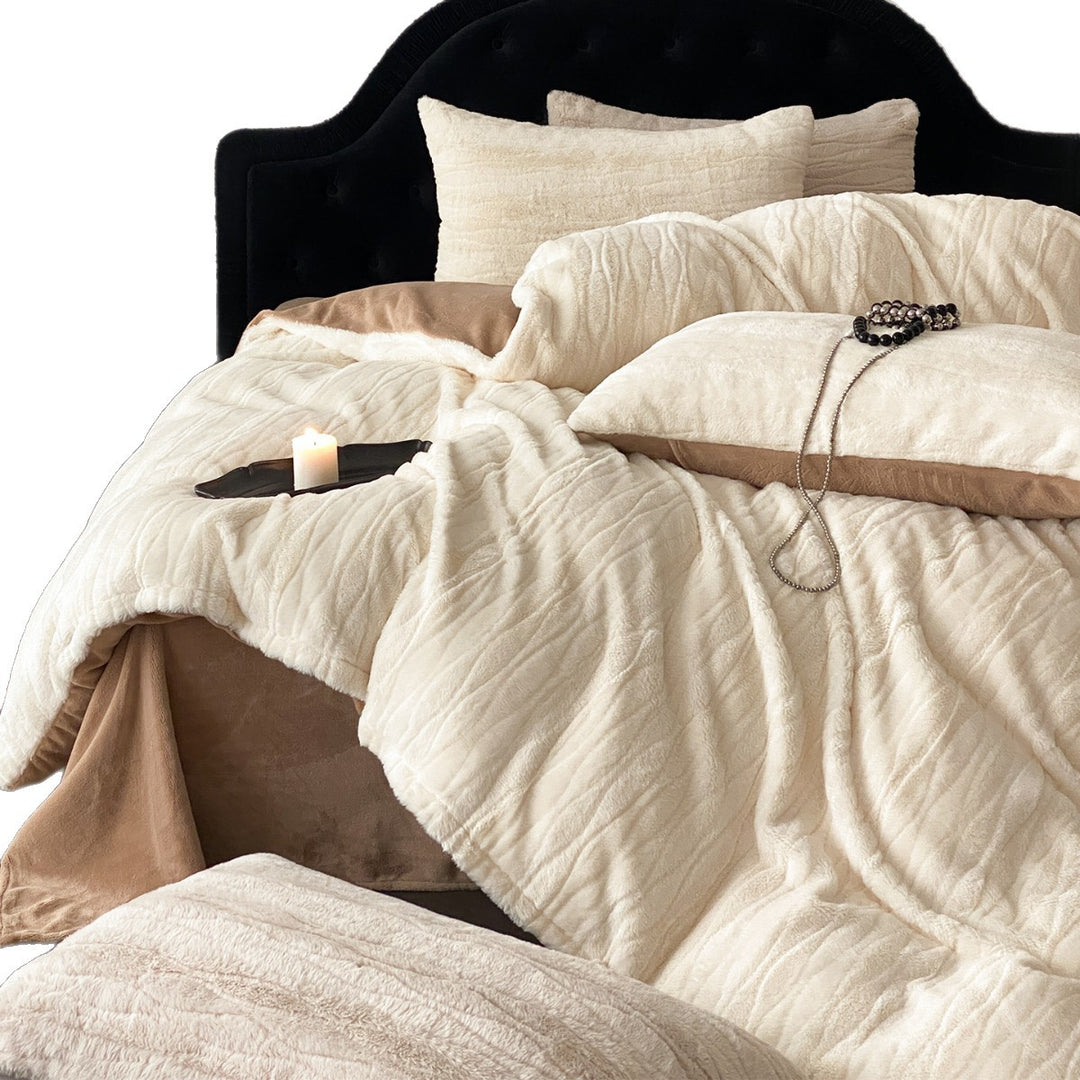 Embossed Floral Jacquard Duvet Cover Set with Ruffled Pillow Shams