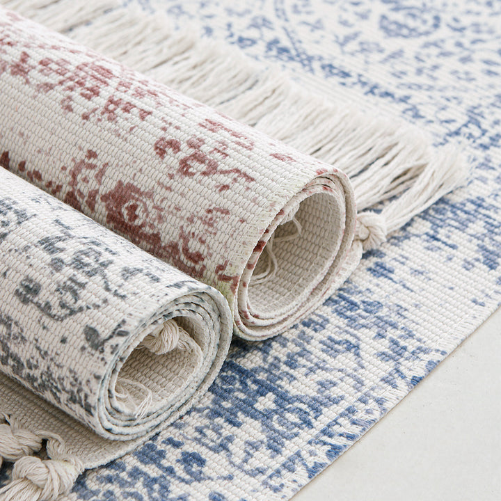 Woven vintage rug runner with fringes and oriental used look Stornfield