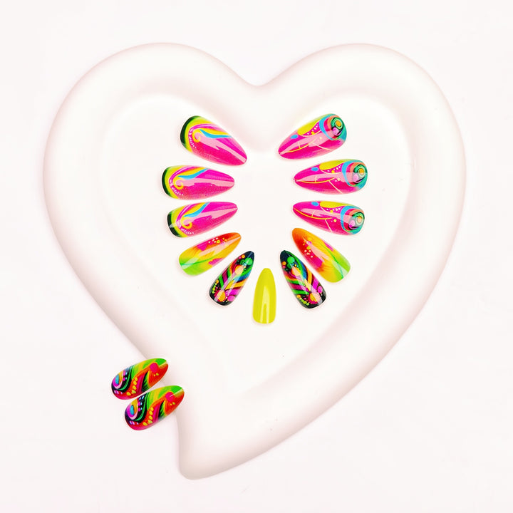 Creative artificial nails with neon pattern Stornfield