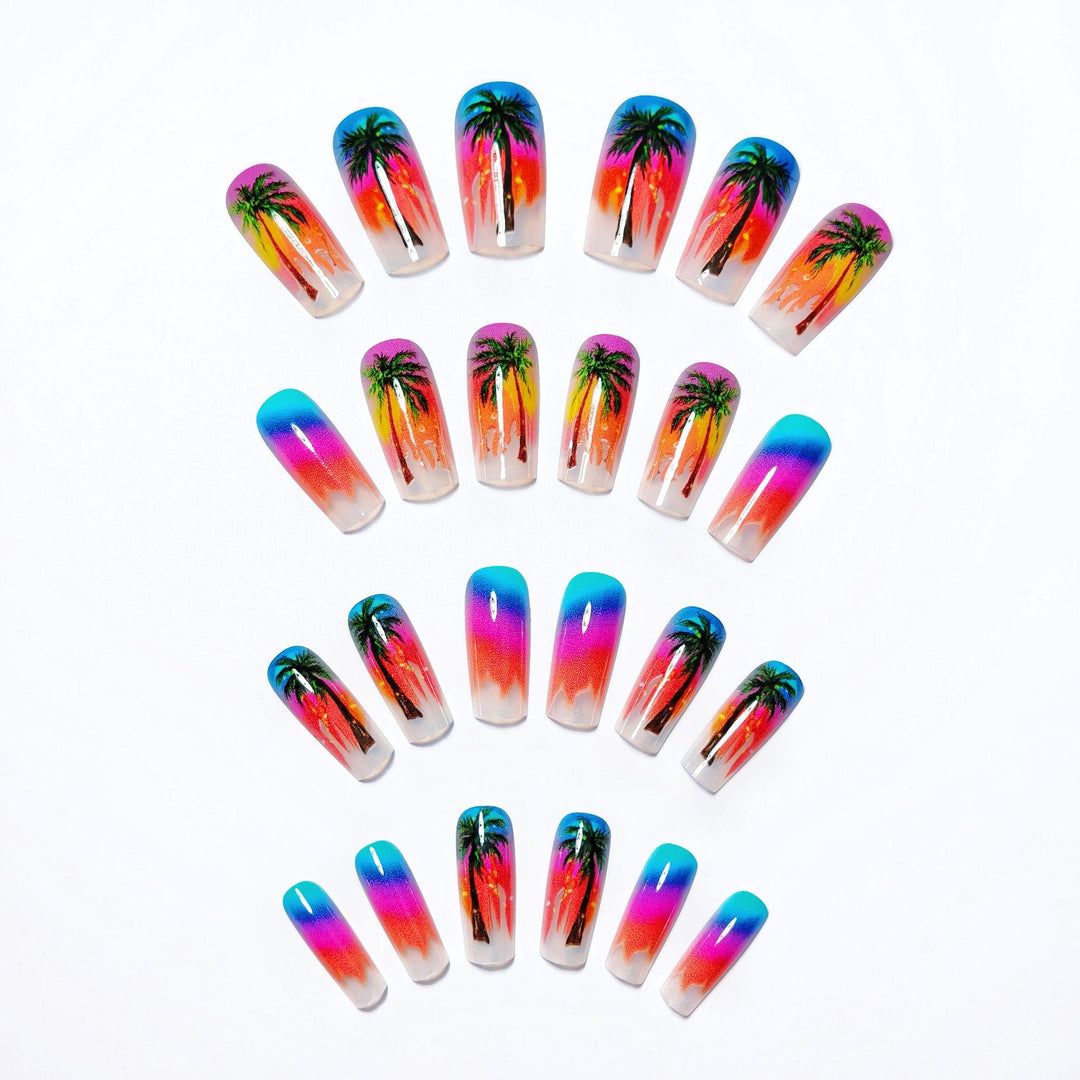 Artificial nails with tropical palm and sunset design Stornfield