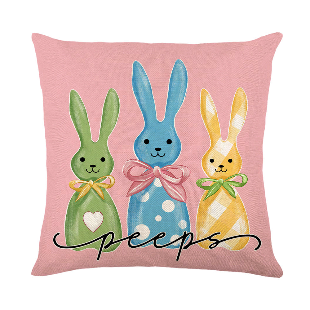 Spring Easter Cotton-Linen Square Decorative Throw Pillow Cover with 'Happy Easter' Script Print