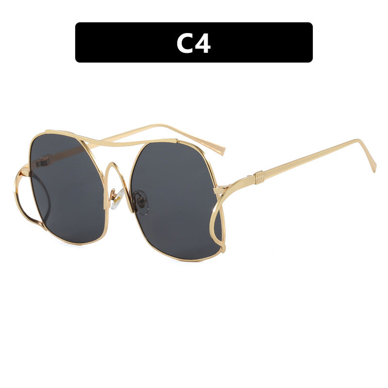 Women's geometric sunglasses with narrow metal frame and brown lenses Stornfield