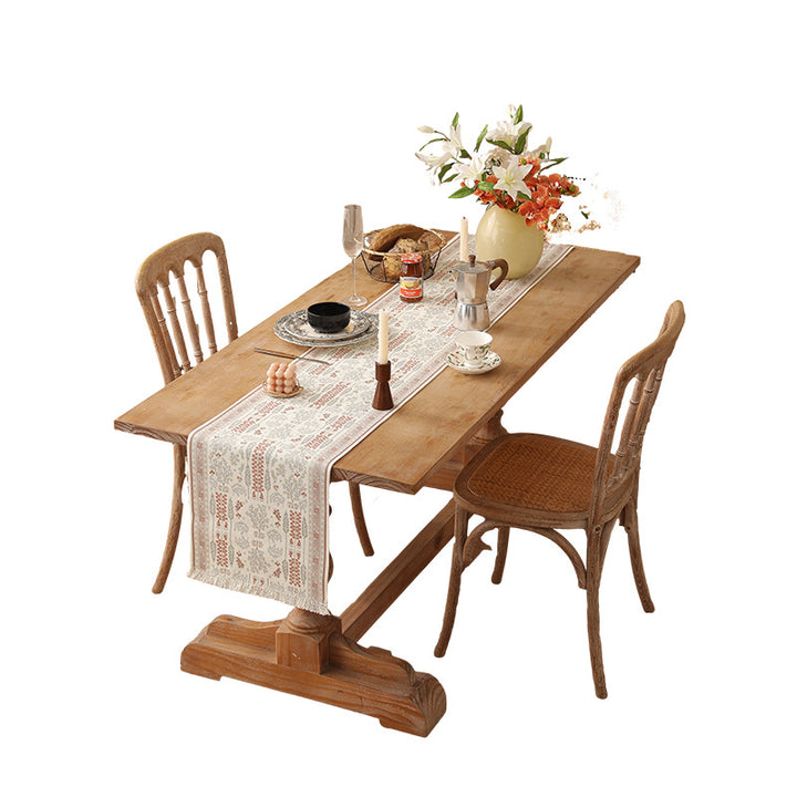 Woven jacquard table runner with floral medallion and fringes Stornfield