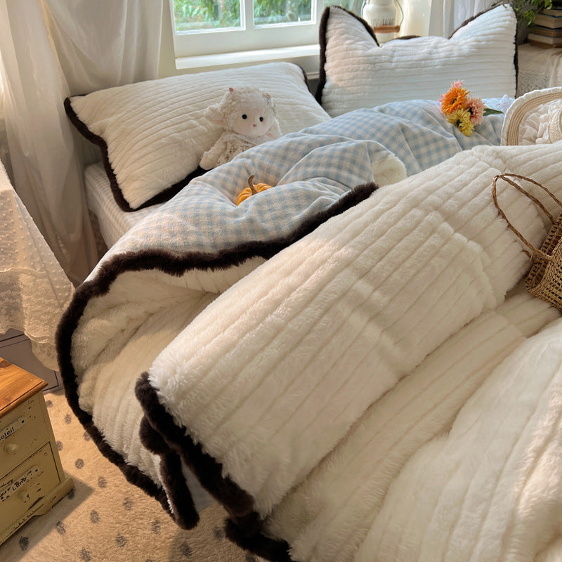 Plush Faux Fur Reversible Comforter Set