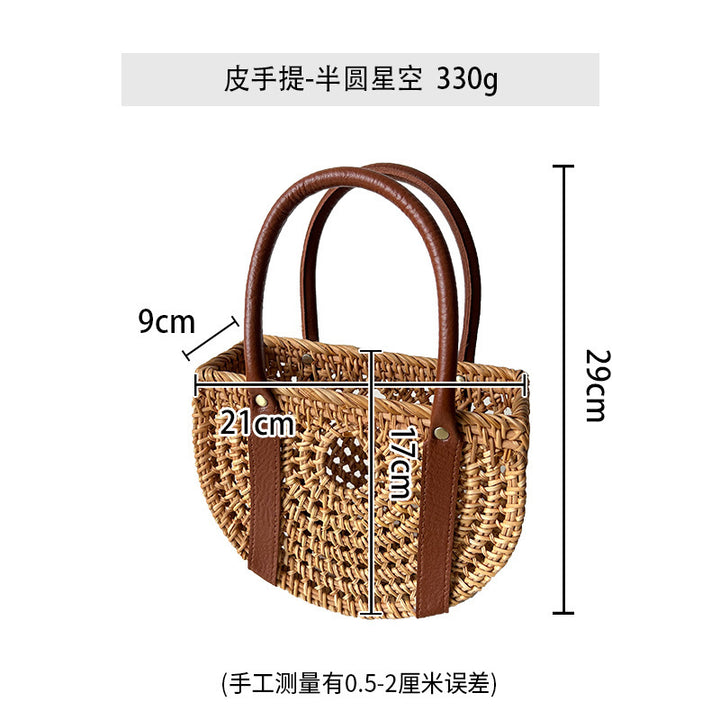 Ladies Handcrafted Basket Bag with Leather Handles Stornfield