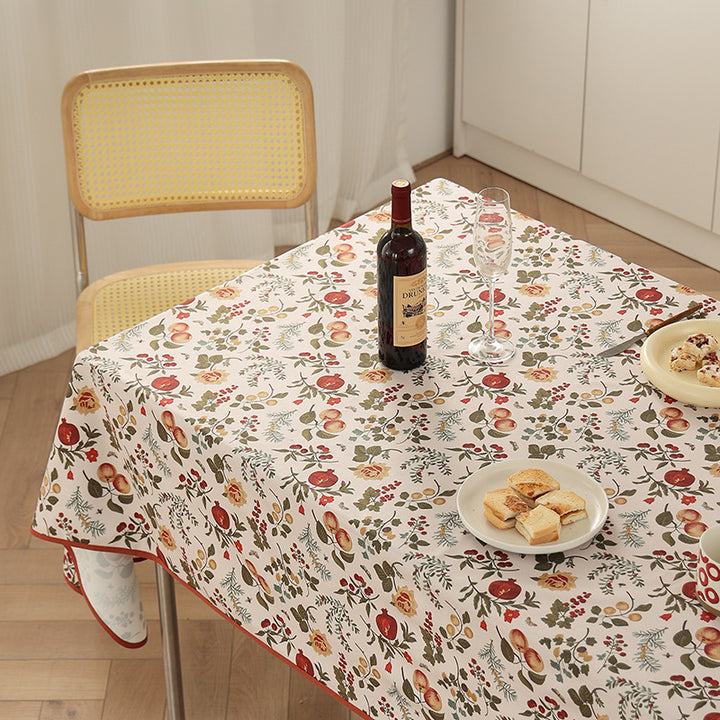 Washable coated cotton tablecloth with vintage fruit and flower pattern