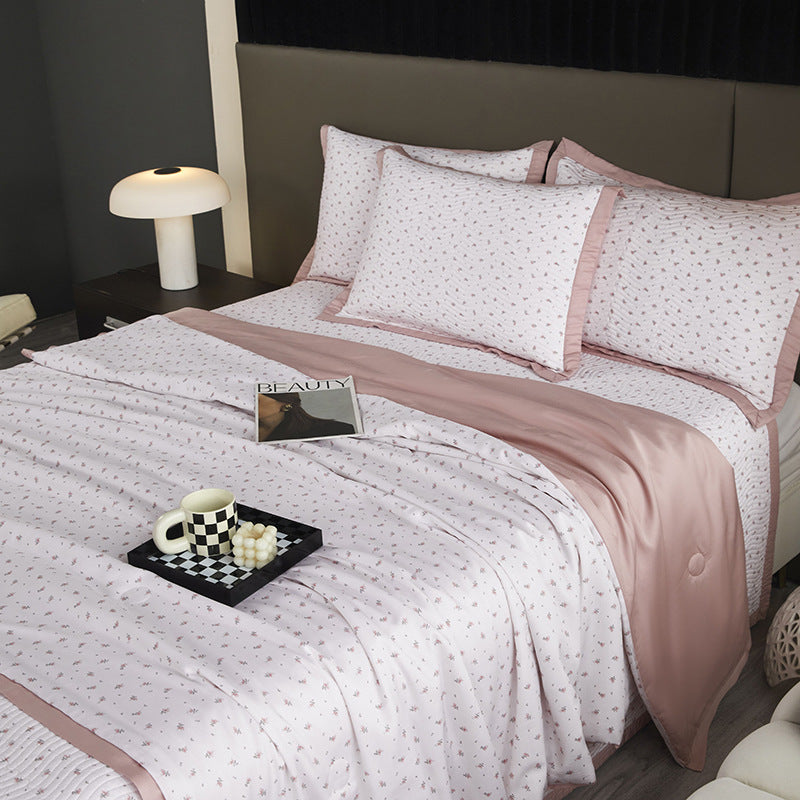 Quilted Floral Cotton Bedspread Set with Reversible Throw and Pillow Shams