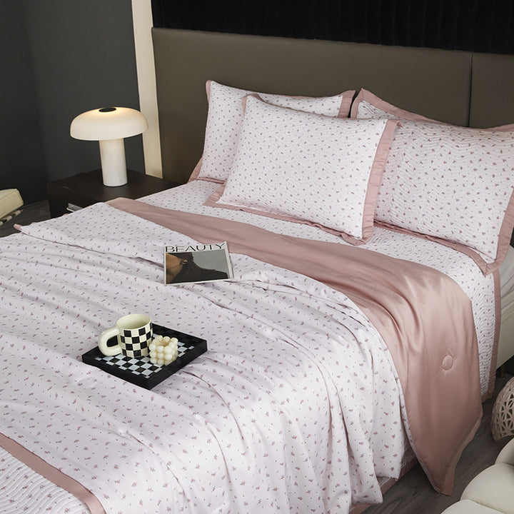 Quilted Floral Cotton Bedspread Set with Reversible Throw and Pillow Shams