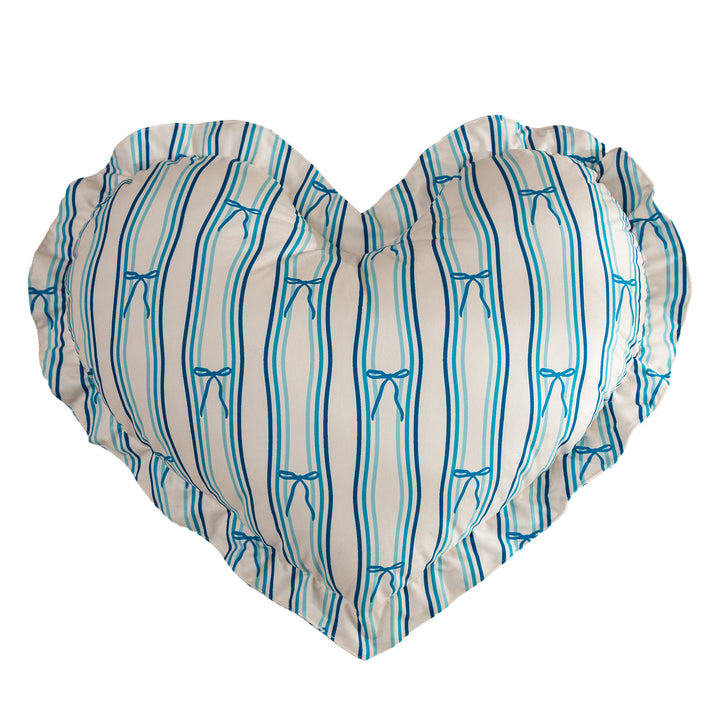 Heart-shaped cotton decorative cushion with gathered edge and heart stripe motif Stornfield
