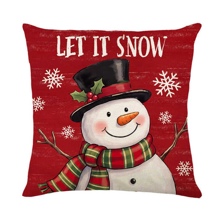 Festive Cotton-Linen Square Throw Pillow Cover with Holiday Plaid Numeral Graphic and Hidden Zipper