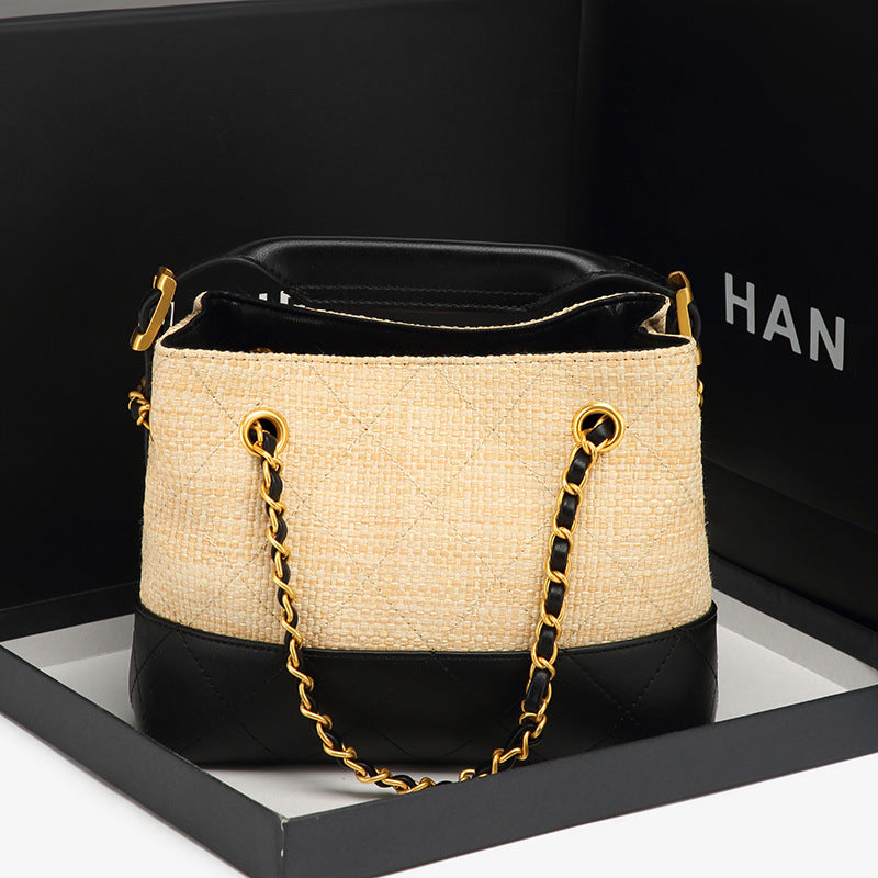 Stylish Chain-Trimmed Bucket Handbag