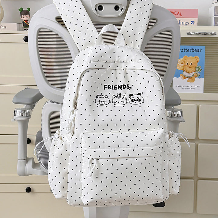 Playful Polka Dot Backpack with Cute Character Accents Stornfield