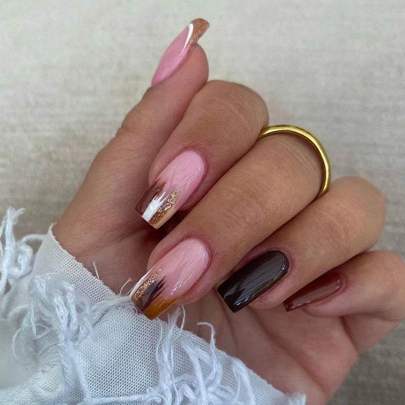 Elegant Artificial Nail Extensions with Ombre and Glitter Details Stornfield