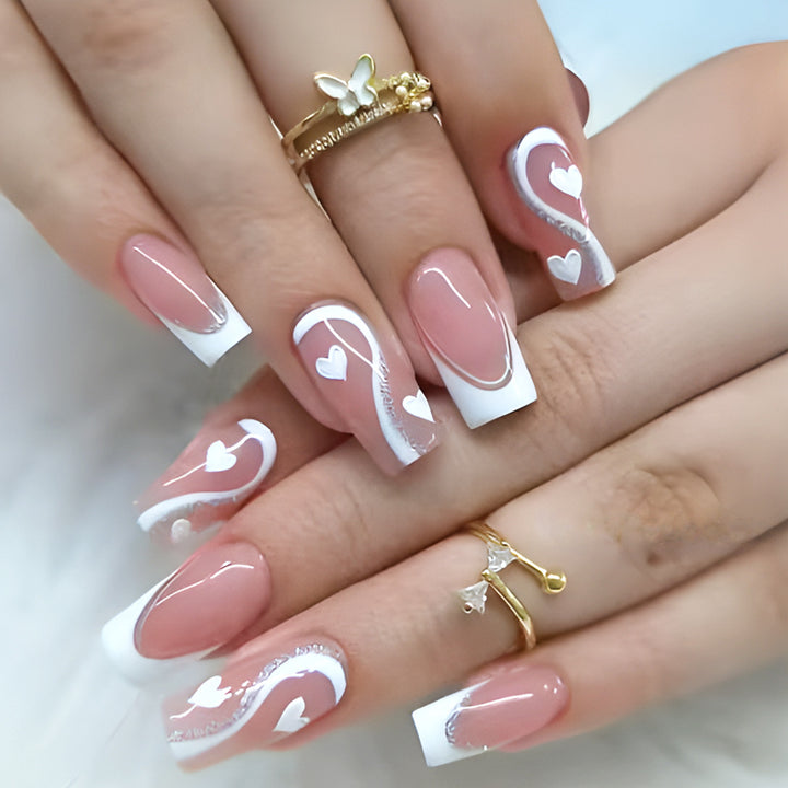 Elegant Heart-Embellished Gel Press-On Nails Stornfield