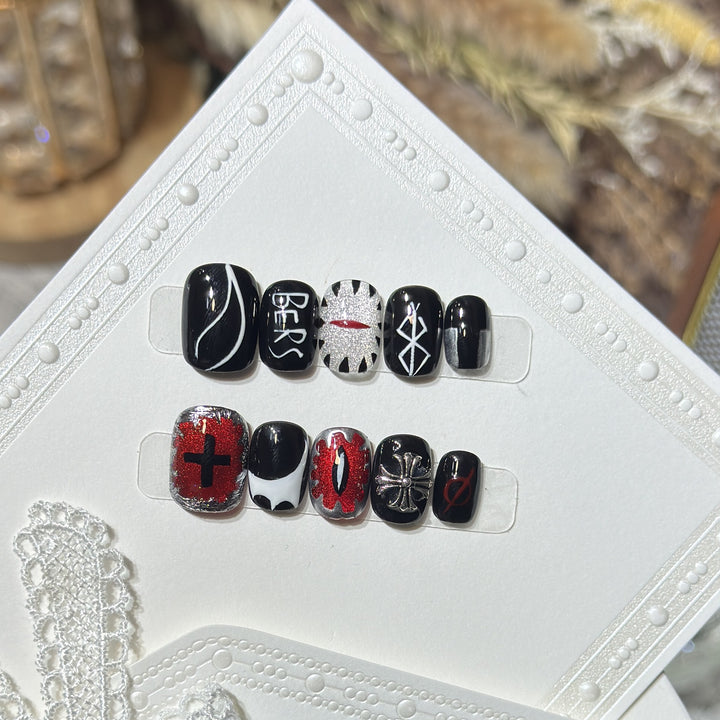 Artistic Black Themed Press-On Nail Set Stornfield