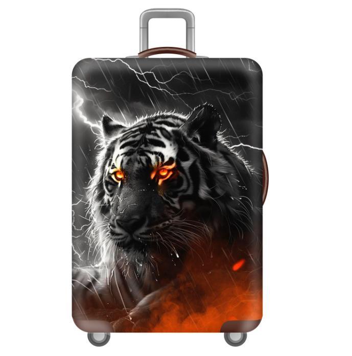 Unisex nan elastic motif suitcase cover made of stretchable polyester with handle and wheel openings Stornfield