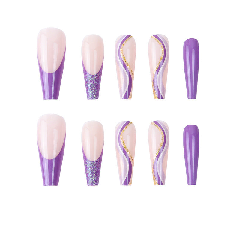 Glamorous French Tip Stiletto Press-On Nails Decorated with Glitter and Gold Accents Stornfield
