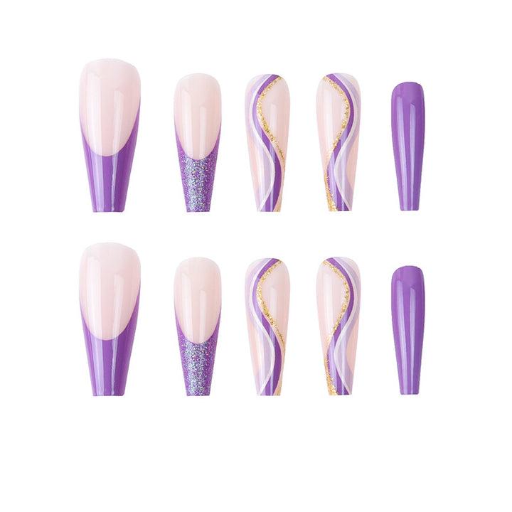 Glamorous French Tip Stiletto Press-On Nails Decorated with Glitter and Gold Accents Stornfield