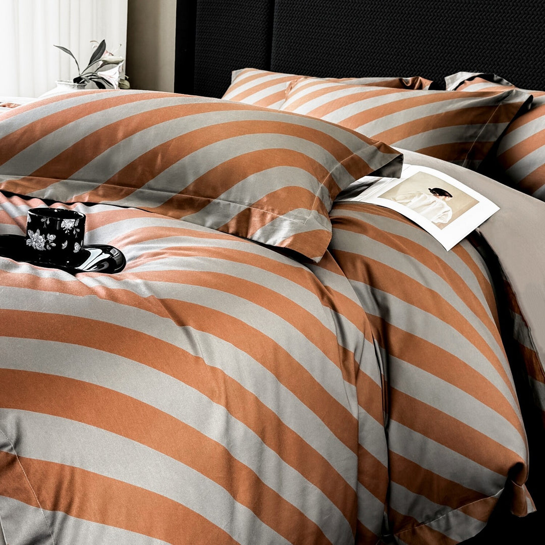 Striped Cotton-Sateen Duvet Cover and Pillowcase Bedding Set