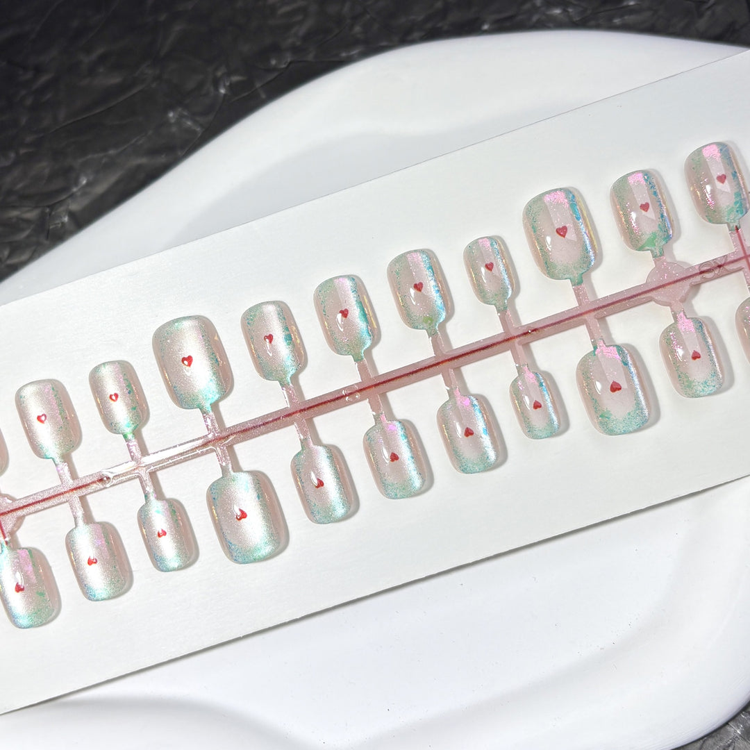 Decorative Press-On Nail Art Set with Heart Accents