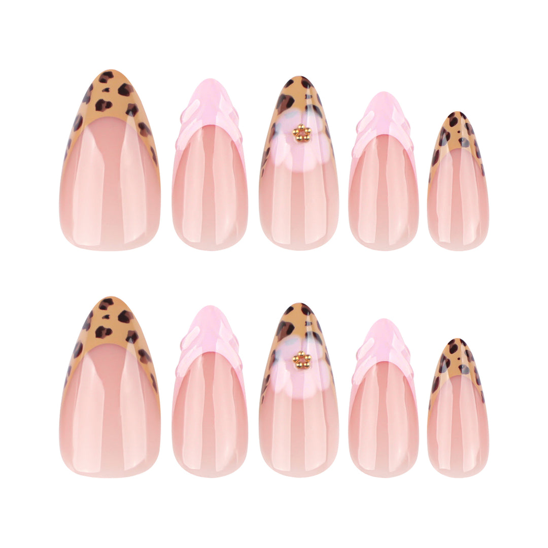Artful stiletto nails with floral leopard pattern Stornfield