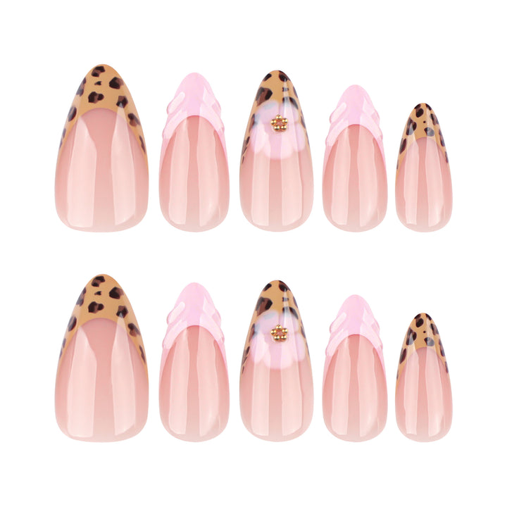 Artful stiletto nails with floral leopard pattern Stornfield