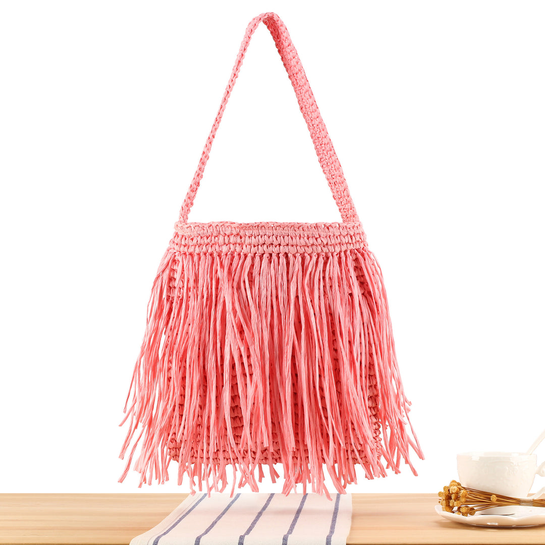 Trendy Straw Bag with Fringed Design Stornfield
